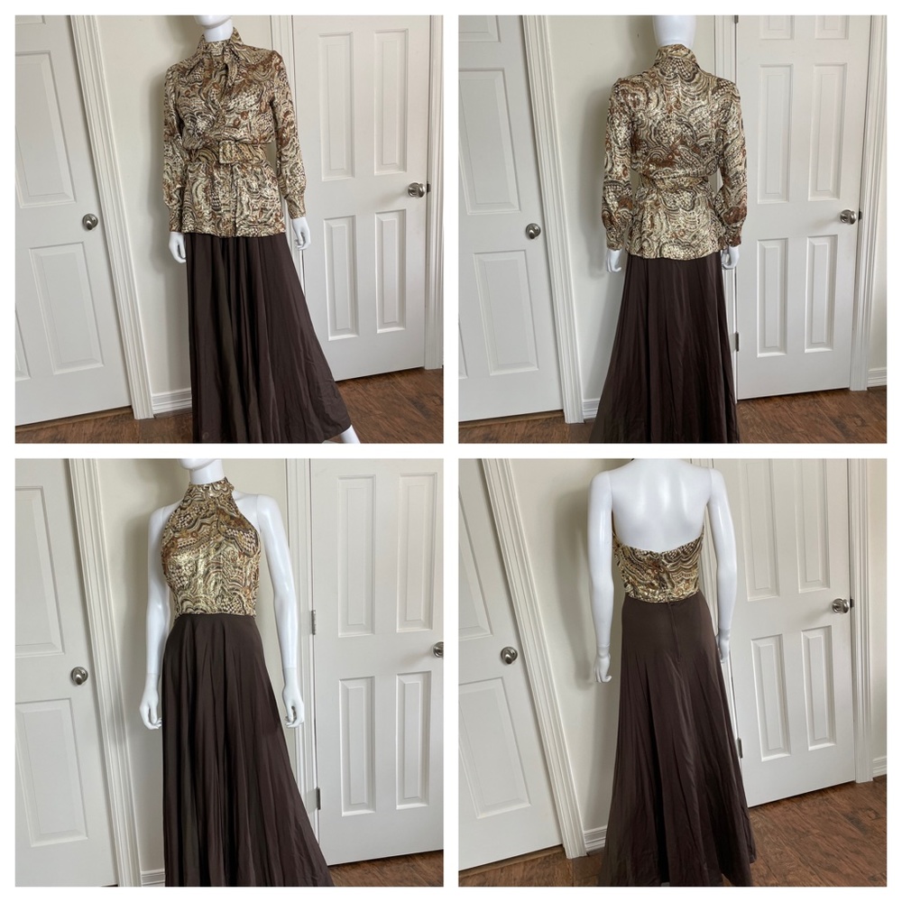 COPY - True Vintage 70s halter gown with matching metallic jacket